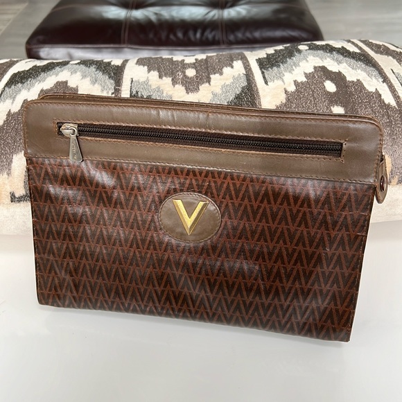 Chocolate brown VALENTINO CLUTCH with leather trim - Picture 3 of 13